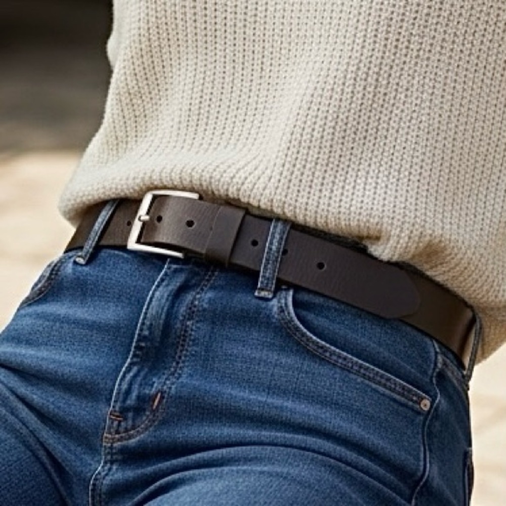 Fossil 1954 Brown Leather Belt Silver Buckle Size S or 30 Holes Fit 28” to 32”